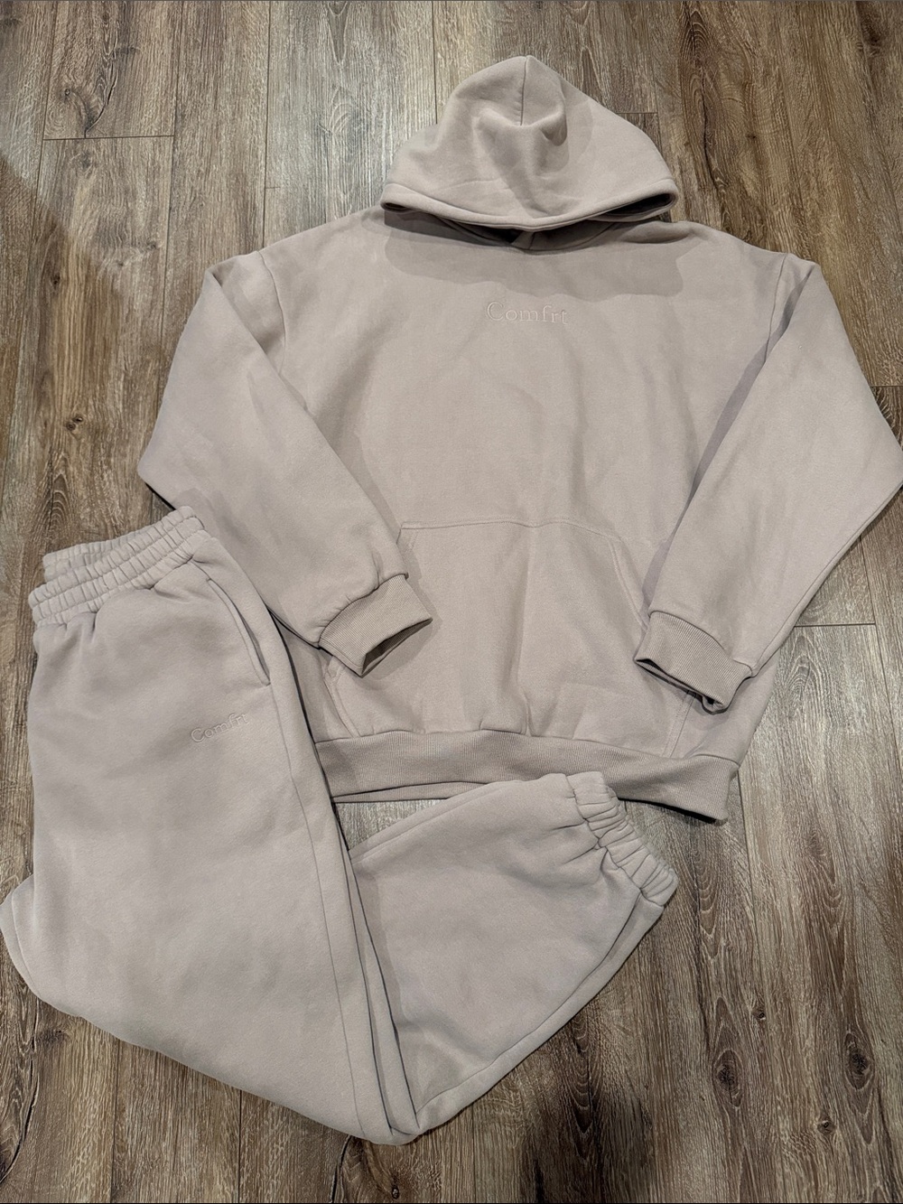 Comfrt Hooded Sweatshirt & Jogger Set - Taupe Size: Large and XL